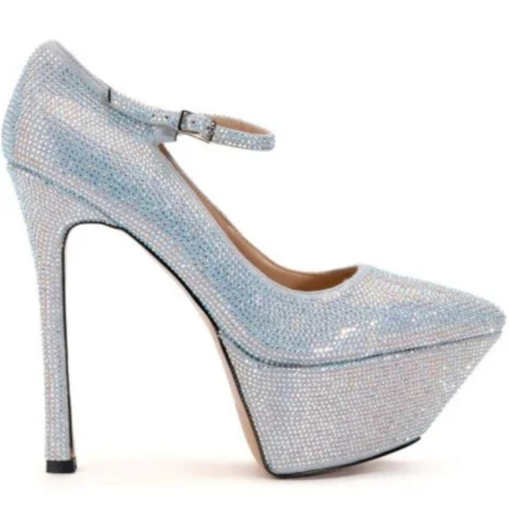 New FELIZ RHINESTONE EMBELLISHED PLATFORM STILETTO, size 10 - Picture 3 of 12